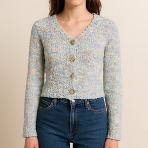 New! JESSICA SIMPSON Size‎ Small V-Neck Colorful Plush Knit Cardigan Sweater